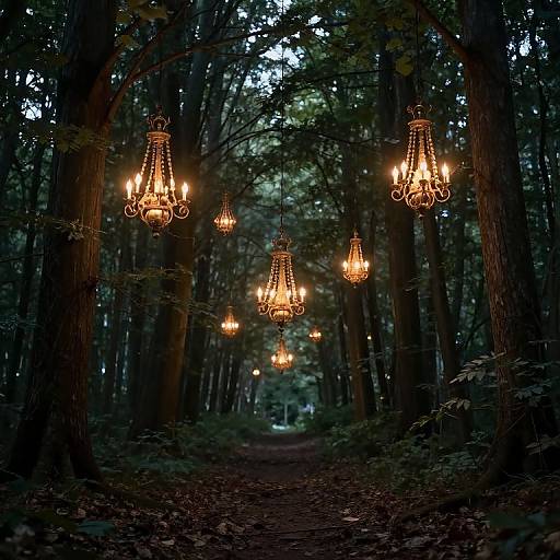Surreal Forest with Upside-Down Chandeliers