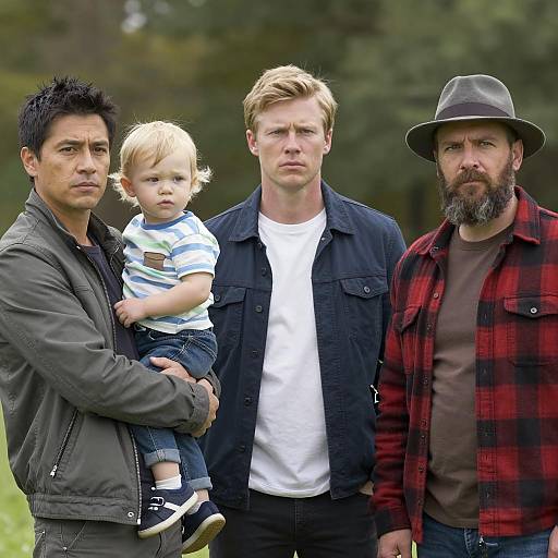 Serious Men with Toddler in Nature