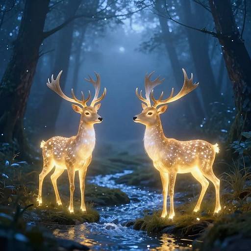 Luminous Deer in Ethereal Forest