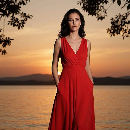 Confident Woman by Sunset Lake