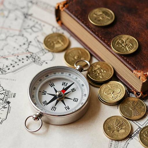 Vintage Compass and Treasure Scene