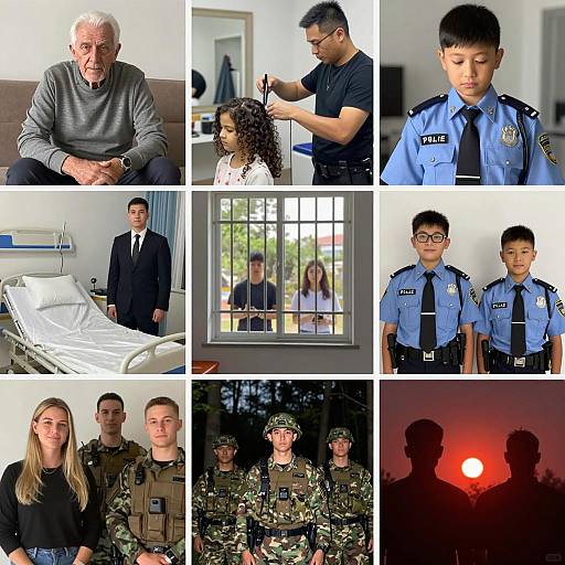 Diverse Scenes of People in Uniform and Daily Life