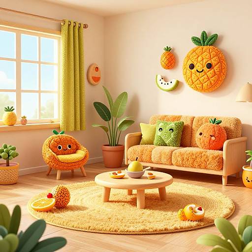 Kids Playroom Decorated with Tropical Fruit-Themed Furniture