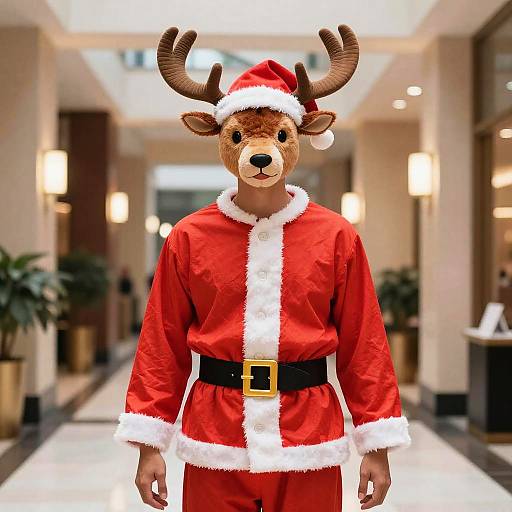 Man in Reindeer Mask and Santa Costume