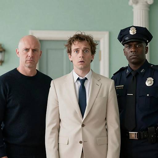 Surprised Central Man with Serious Companions