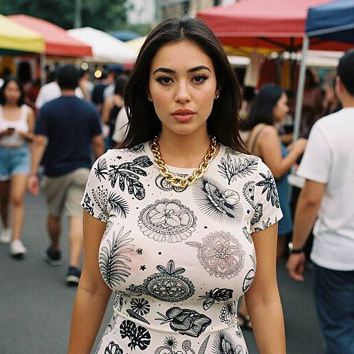 Petite Woman in Stylish Street Market