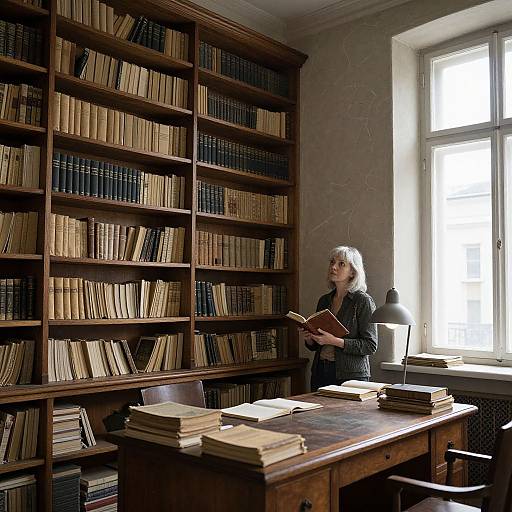 Timeless Old Library with Woman Reader