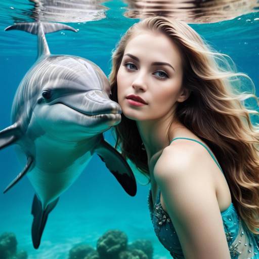 Underwater Portrait of Woman with Dolphin