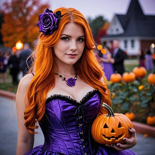 Woman in Halloween Mayor Costume with Pumpkin