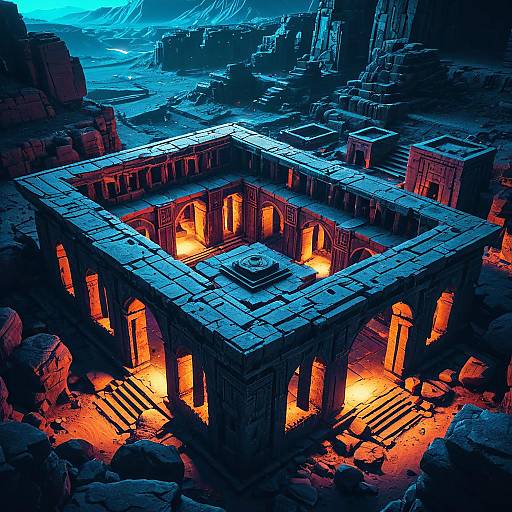 Ancient Ruin in Cyberpunk Desert