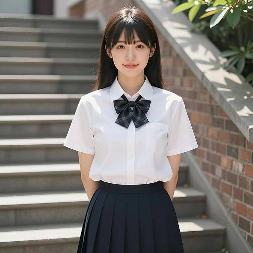 Japanese Woman in Stylish Outdoor Outfit