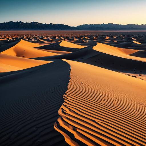 Desert Dunes at Dusk with Mountain Silhouettes