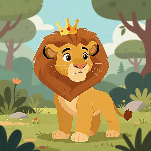 Brave Lion Cub with Crown in Jungle