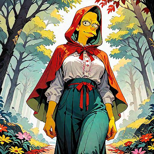 Marge Simpson as Little Red Riding Hood in Forest