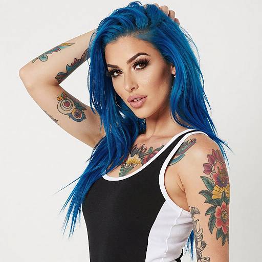Tattooed Woman with Blue Hair