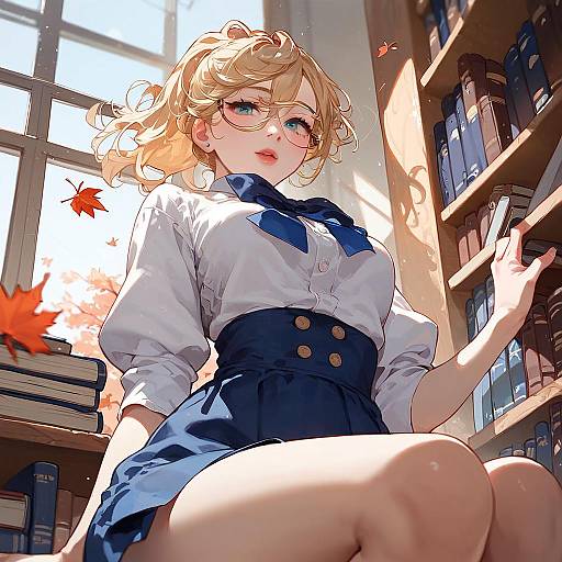 Autumn Library Scene with Indian Girl