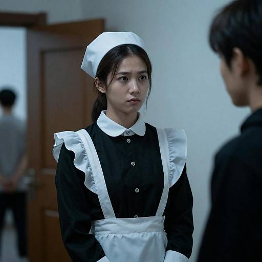 Stern Maid in Dim Blue Interior