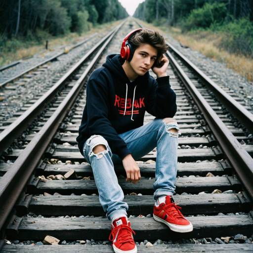 Contemplative Skater Boy on Railroad Tracks