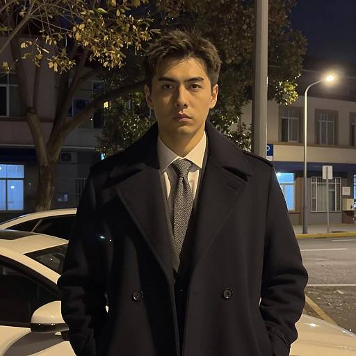 Serious Man in Nighttime Urban Setting