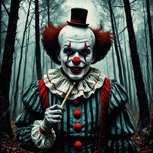 Creepy Clown's Self-Portrait in Misty Forest