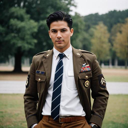 Stylish Man in Military Uniform Outdoors
