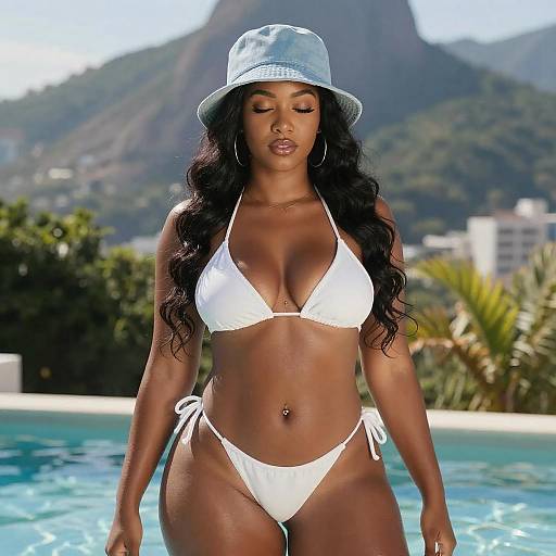 Curvy Black Woman by Mountain Pool