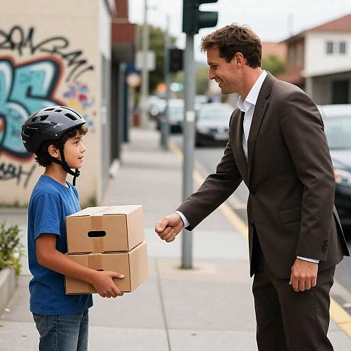 Urban Street Scene with Handshake Moment