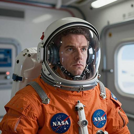 Male Astronaut in Orange NASA Spacesuit