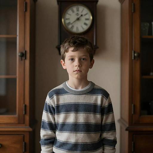 Young Boy in Dimly Lit Room