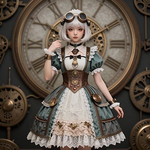 Steampunk Lolita Character with Clockwork Background