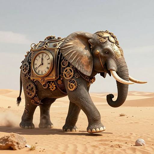Steampunk Clockwork Elephant in Desert
