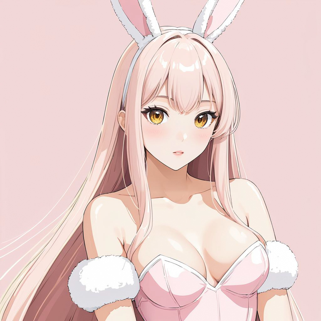 Confident Golden-Eyed Bunny Girl in Anime Style