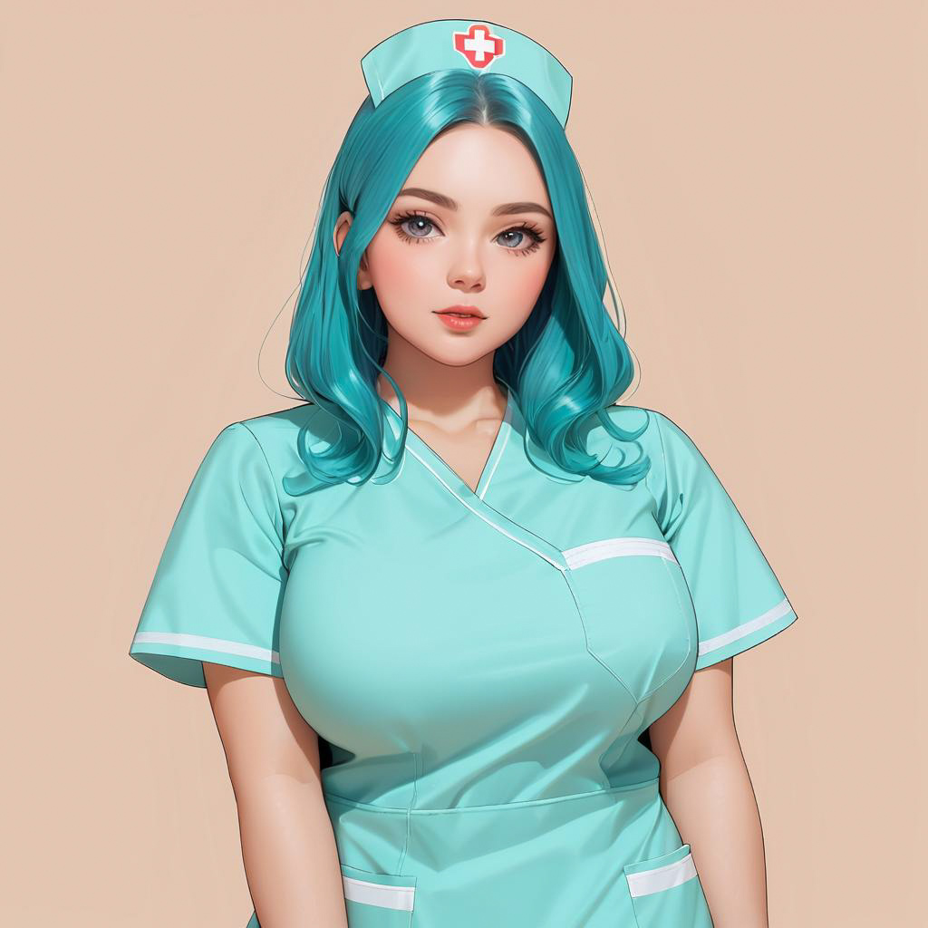 Confident Young Nurse with Teal Hair