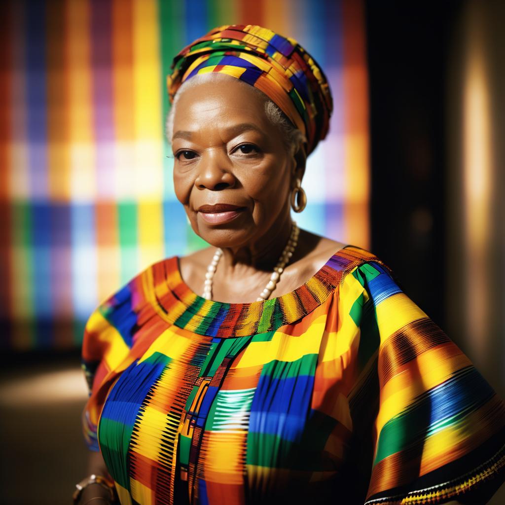 Vivid Portrait of Maya Angelou in Kente