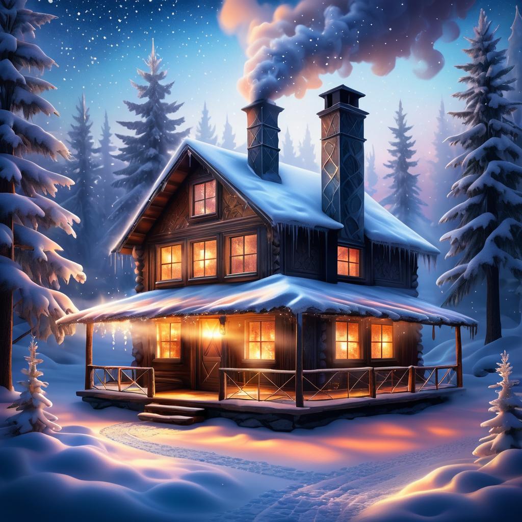 Enchanting Winter Cabin Serenity Scene