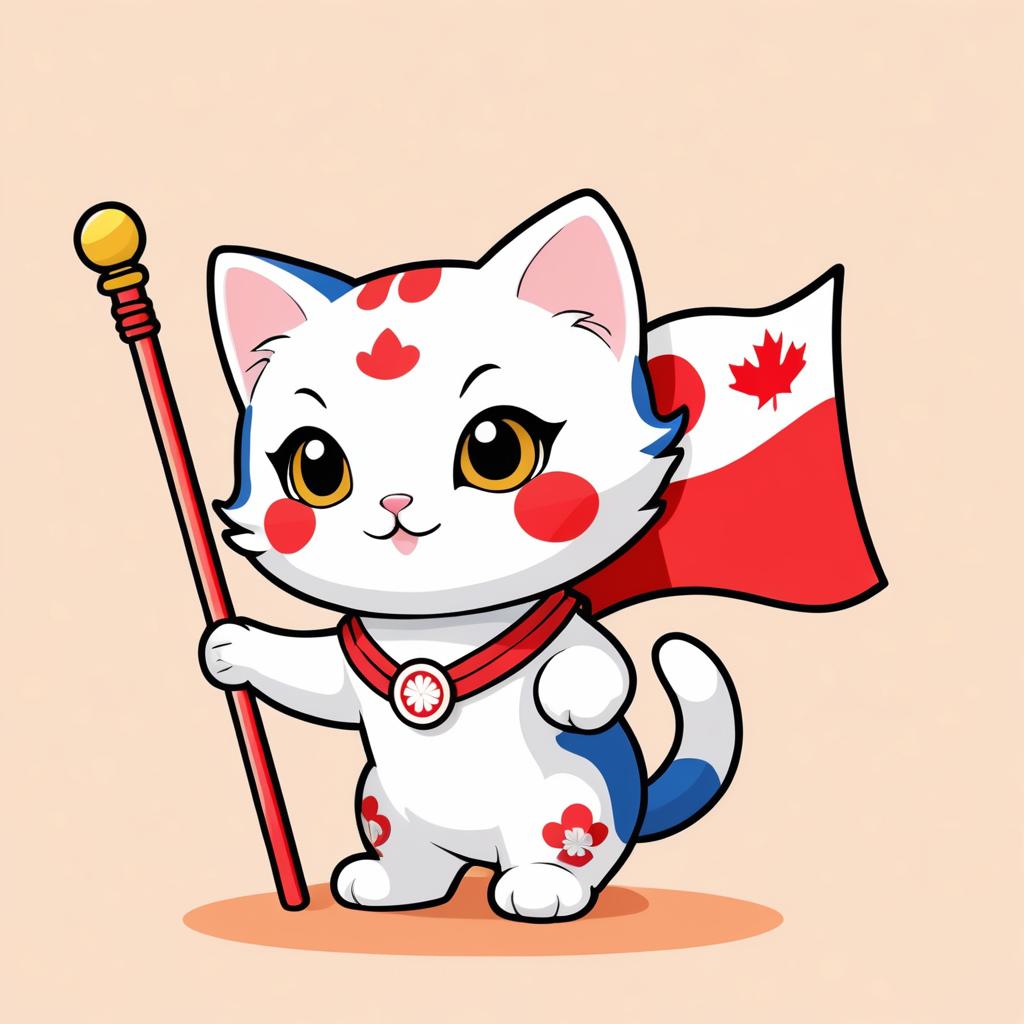 Adorable Cartoon Kitten with Japan Flag