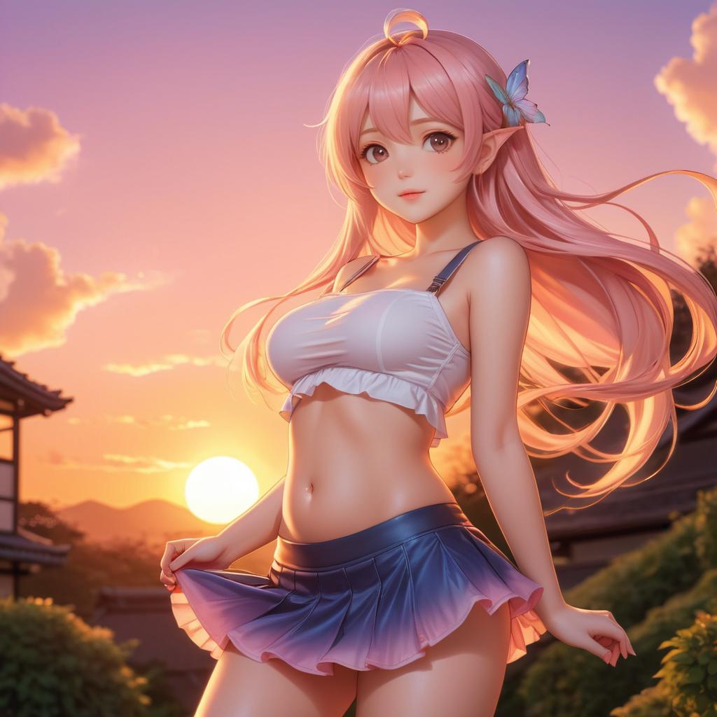 Playful Fairy Girl in Sunset Glow