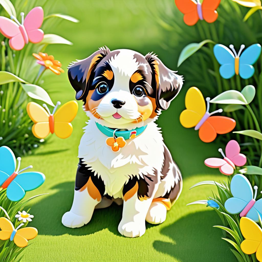 Playful Puppy with Butterflies in Backyard