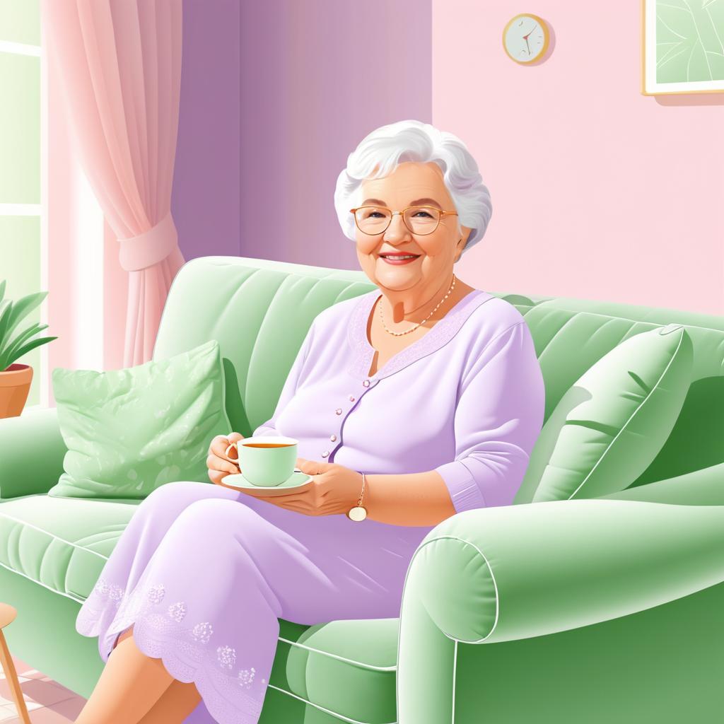 Cheerful Grandmother in Cozy Living Room