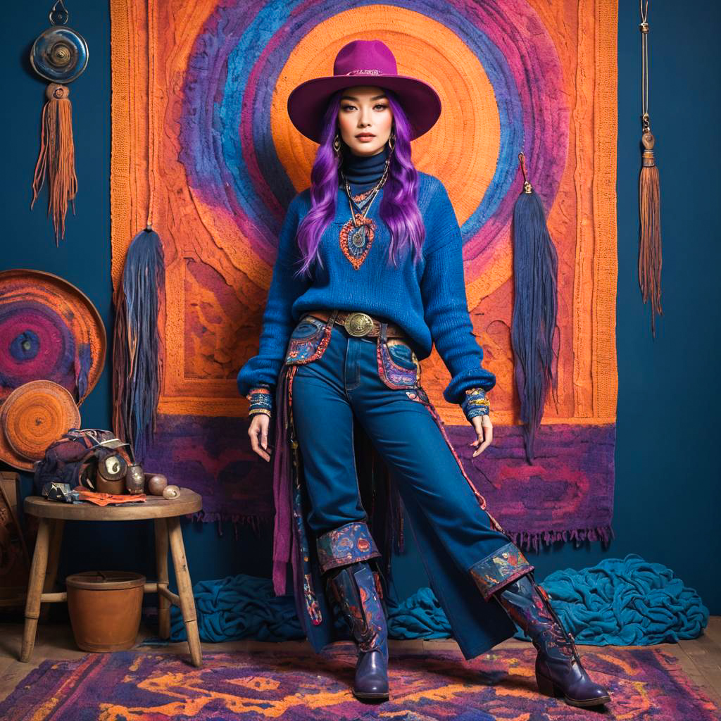 Vibrant Cowgirl with Hyper-Stylized Flair