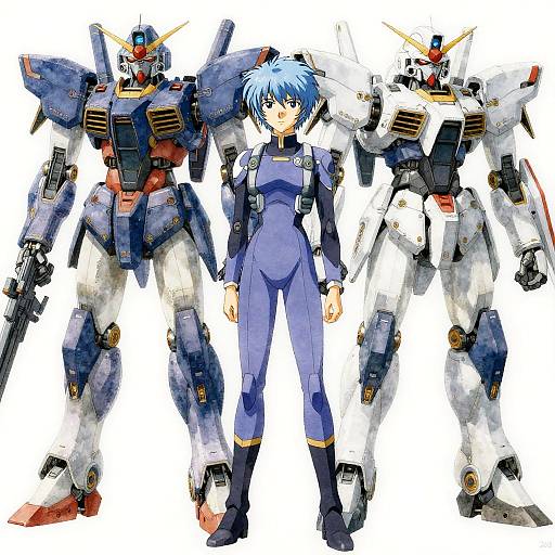 Rei Ayanami with Mecha in Watercolor Anime Style