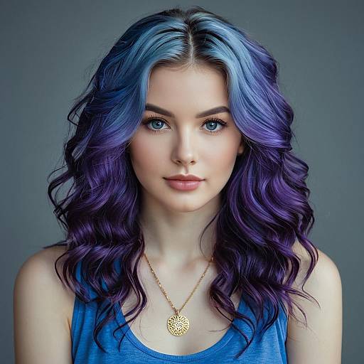 Young Woman with Blue and Purple Wavy Hair