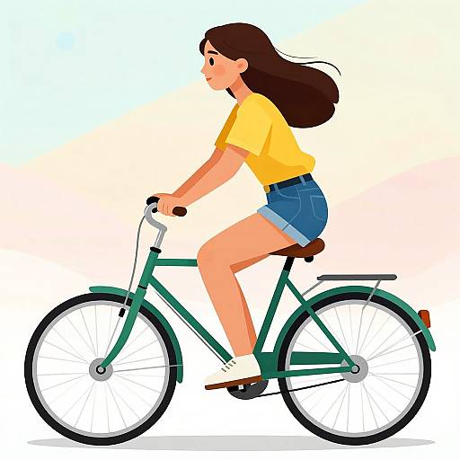Colorful Cartoon Woman on Bicycle