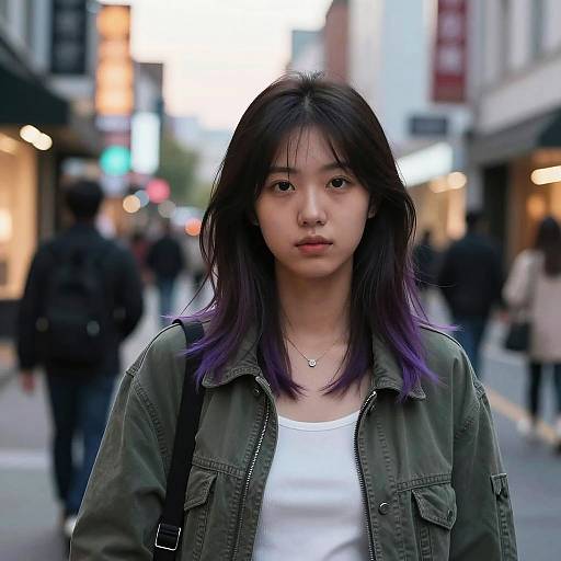 Young Woman with Purple Highlights in Urban Street