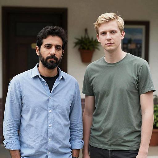 Two Men Outside a Building Scene