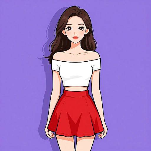 Stylish Woman in Red Skater Skirt