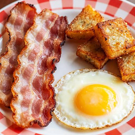 Close-Up Breakfast Plate with Bacon and Eggs