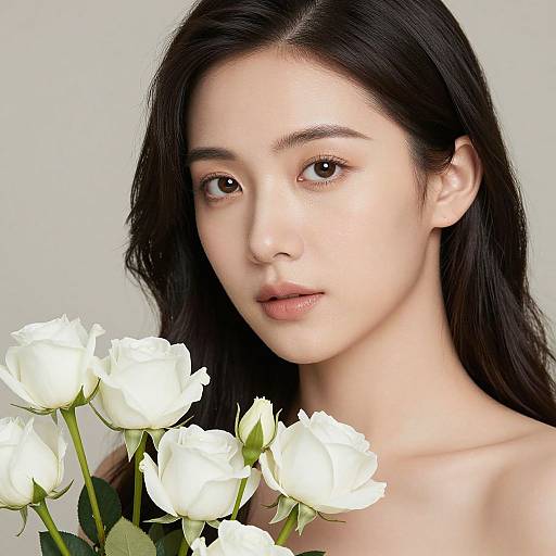 Beautiful Woman with Flowers Portrait