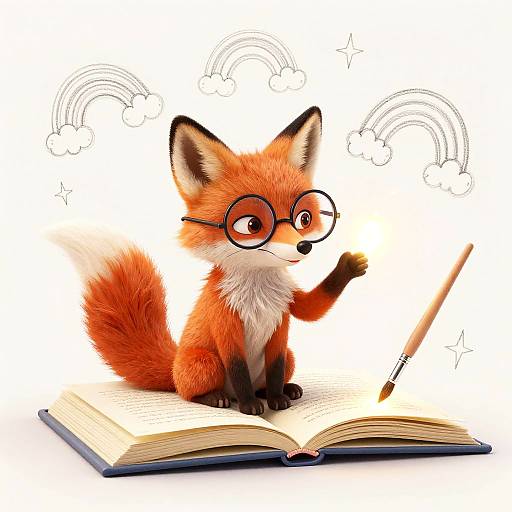 Bookish Fox with Glowing Paintbrush