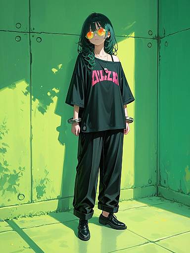 Woman in Oversized Shirt and Black Trousers